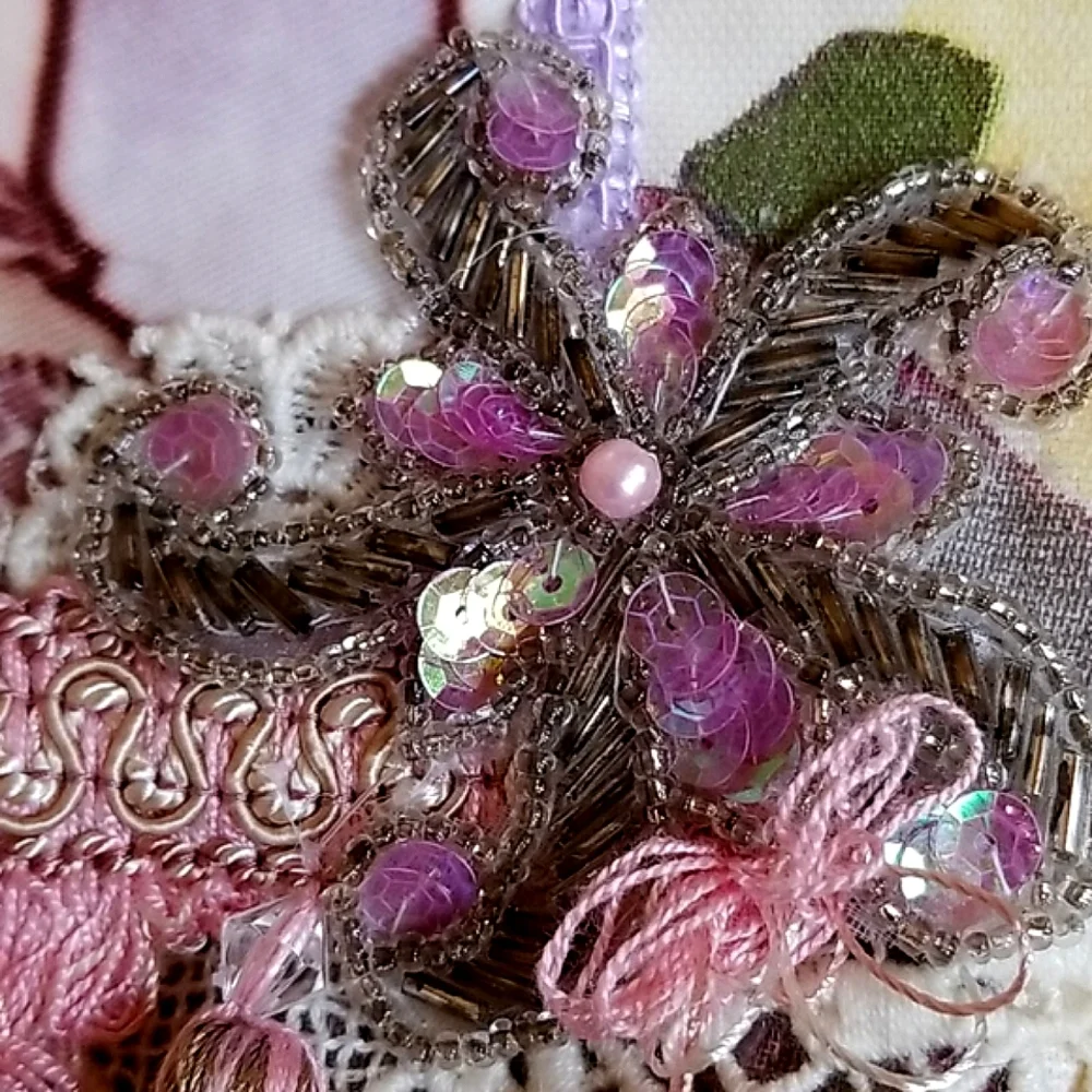 Hand Crafted Artisan Boho Gypsy Embellished Beaded Lace Crossbody Tote Bag - Picture 5 of 16